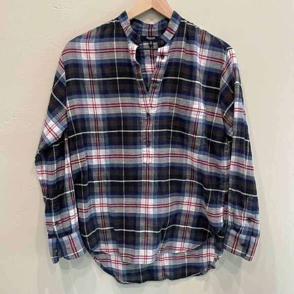 Madewell Collarless Popover Flannel Shirt - Size: XS - Picture 1 of 9